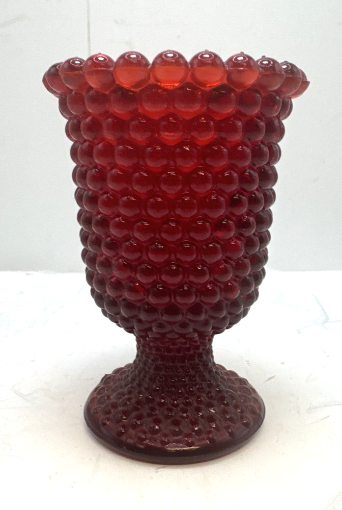 Vintage Ruby Red Hobnail Toothpick  Votive Holder 4 In Tall Pedestal base