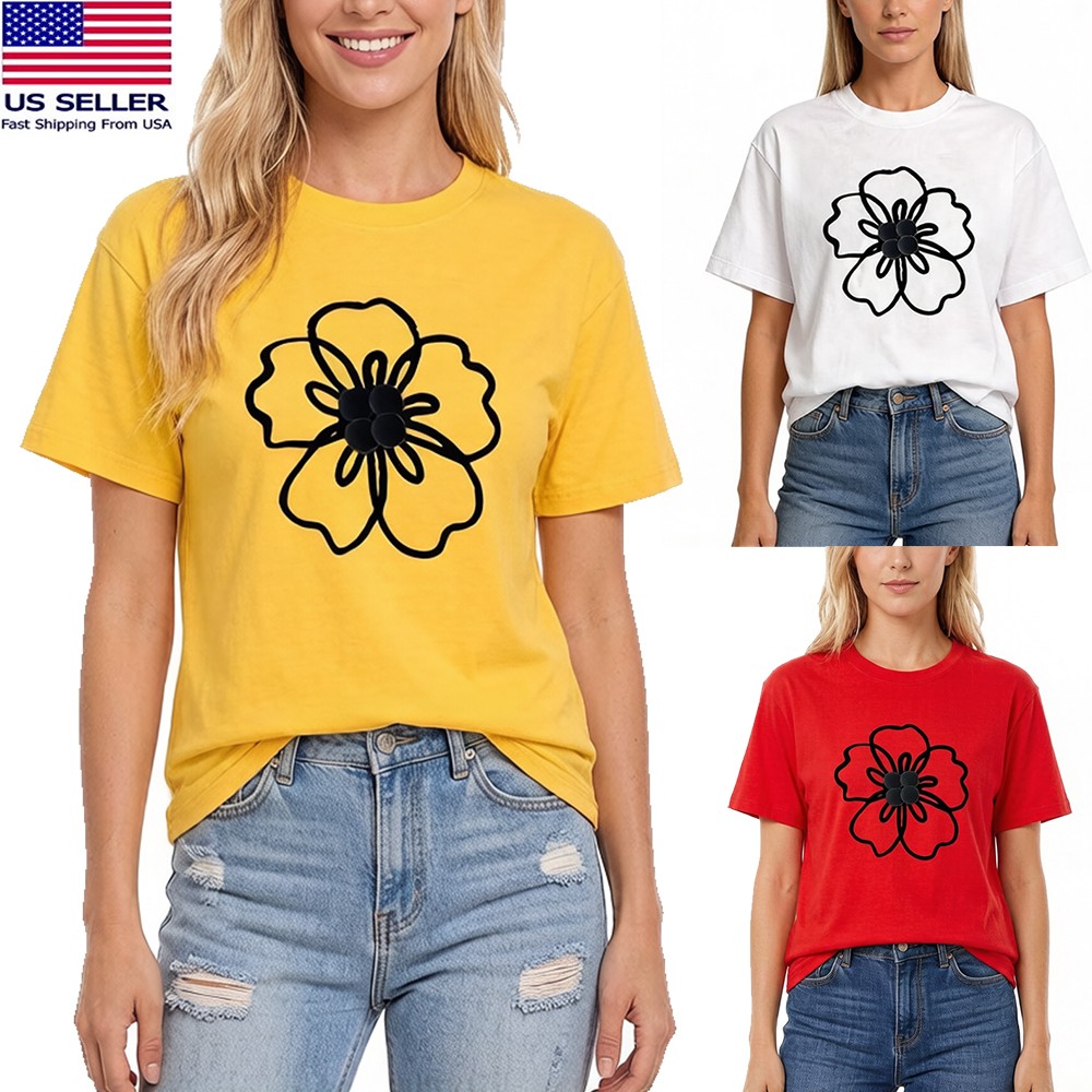 Women Short Sleeve T-Shirt Printed Crew Neck Cotton Tunic Tee Tops US STOCK *6 ♪