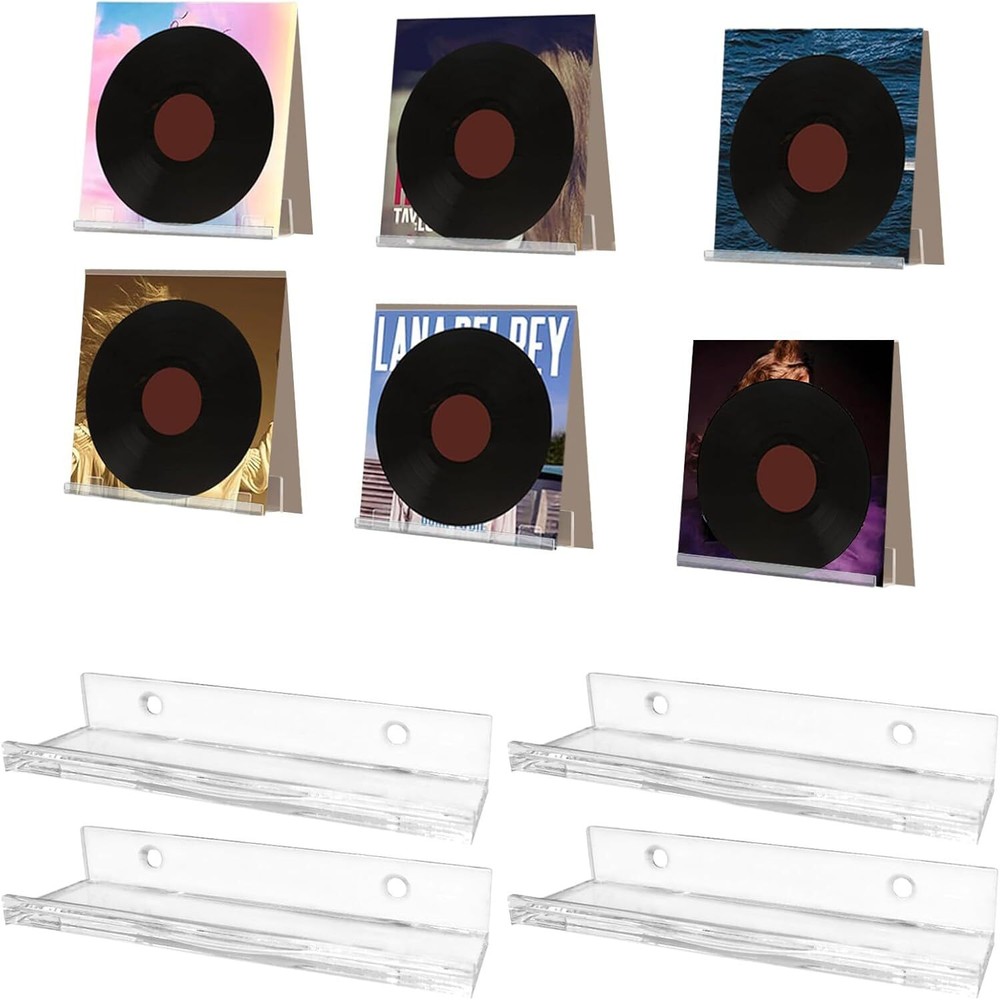 Vinyl Record Holder Storage Wall Mount Shelves, Clear Acrylic CD Rack