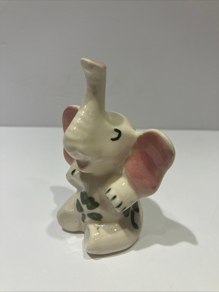 1950's Trunk Up Elephant Ring Holder White Ceramic 4 Leaf Clover Shamrock