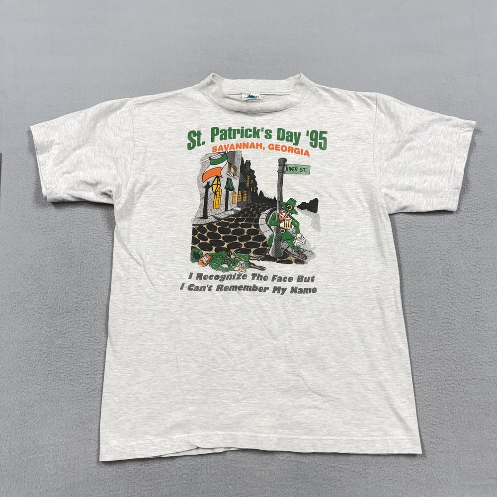 Vintage St. Patrick's Day Shirt Mens Large Gray Savannah Georgia Tee Champ 1995