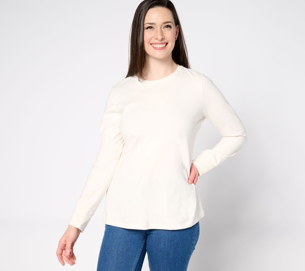 Denim & Co. Women's Top Plus Sz 1X Adaptive Perfect Jersey Crew White A697973
