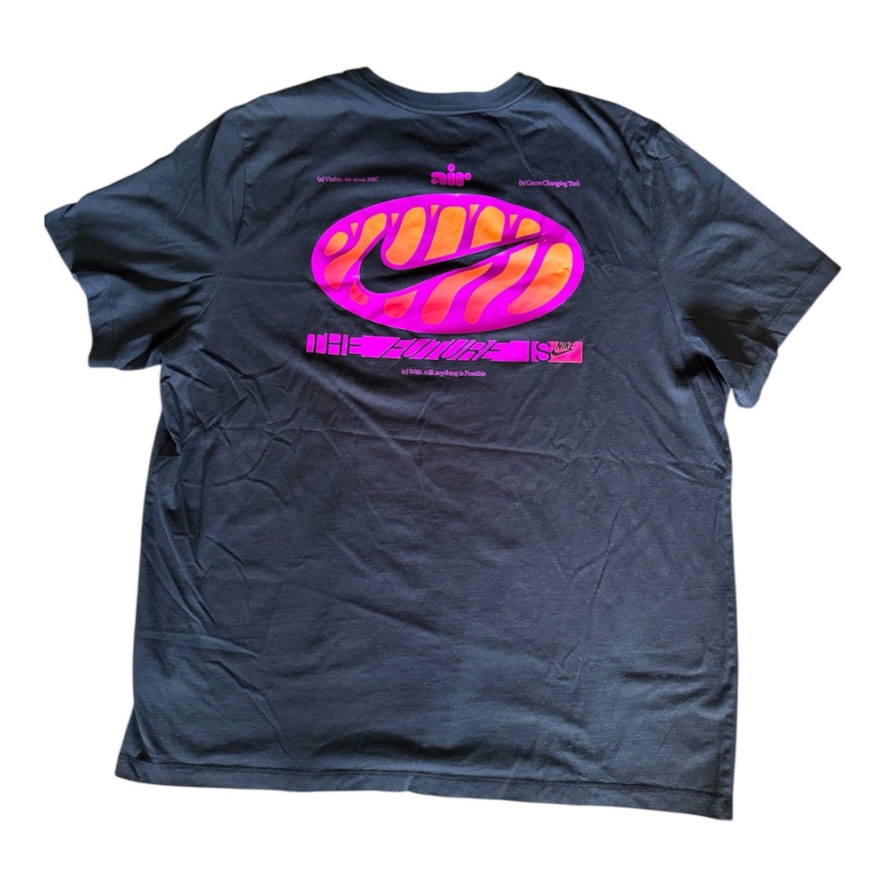 Nike Men Shirt XL Black Graphic Print Swoosh Air Max Logo Short Sleeve