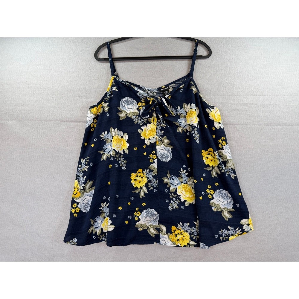 Torrid Navy Blue Floral Tie Front Cami Tank Top Plus Size 2 2X Yellow Roses