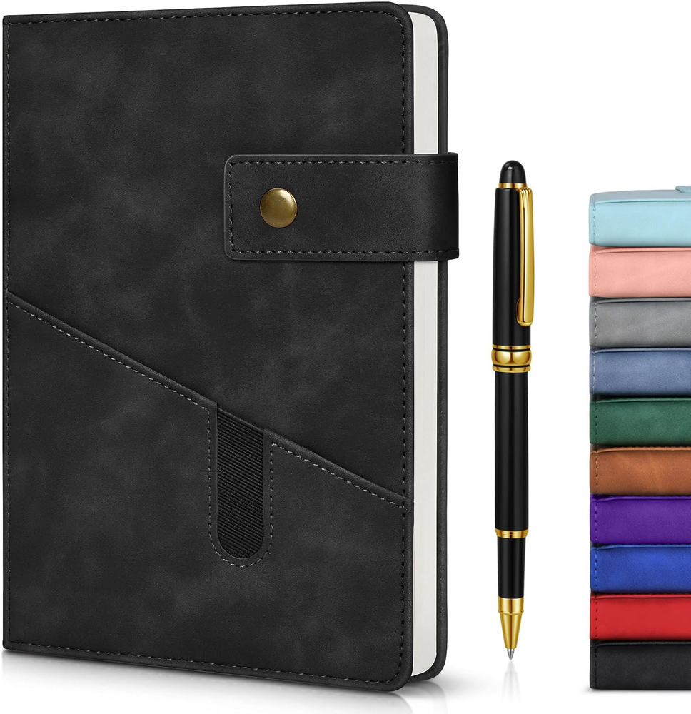 Black A5 Leather Journal Notebook 200 Pages with Pen for Work Travel Gift  