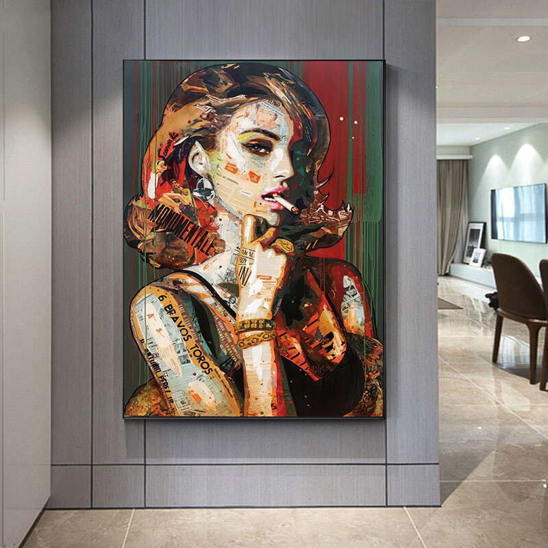 Abstract Graffiti Art Smoking Woman Canvas Painting Art Posters and Prints Wall-image
