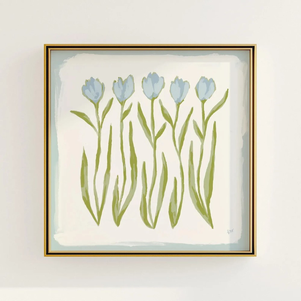 Blue Green Tulip Botanical Wall Art ₲randmillenniαしDecor