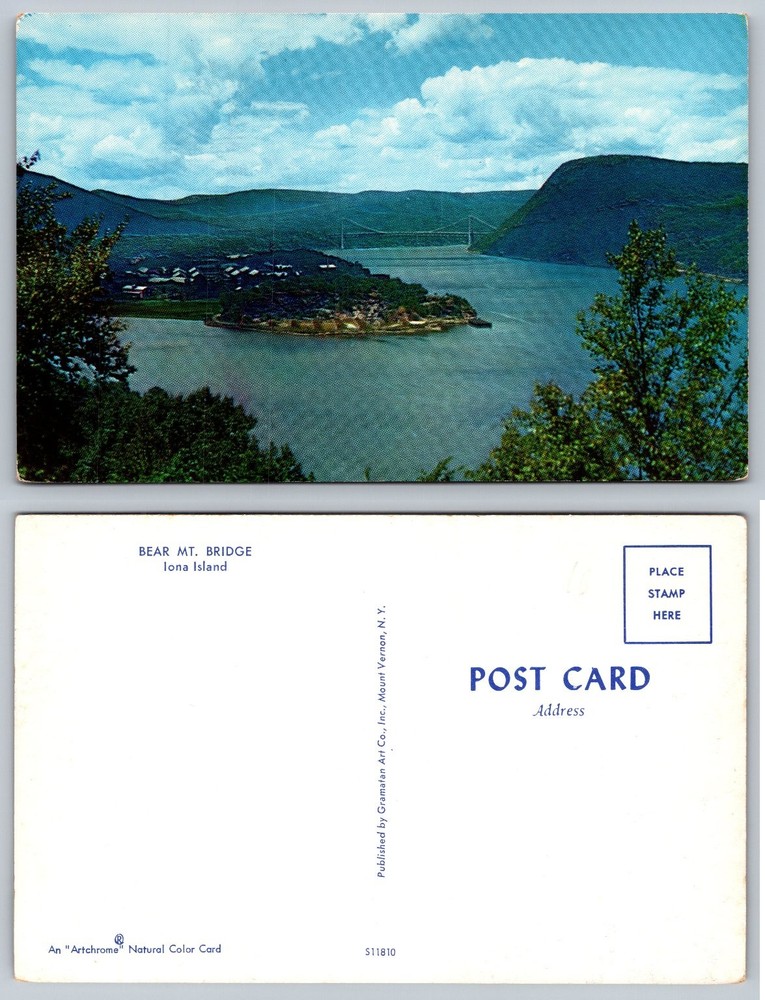Bear Mountain Bridge Iona Island NY Vintage Artchrome Postcard