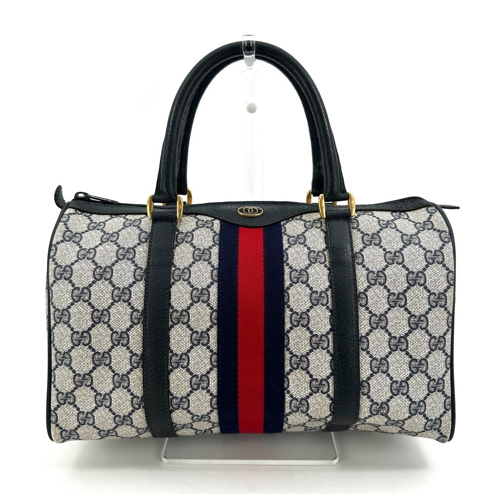 Vintage Gucci Mini Boston Bag in GG Supreme Sherry Line Navy PVC Leather