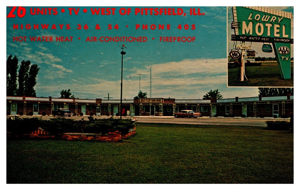 Pittsfield IL Illinois Lowry Motel Multi-Street View Chrome Postcard