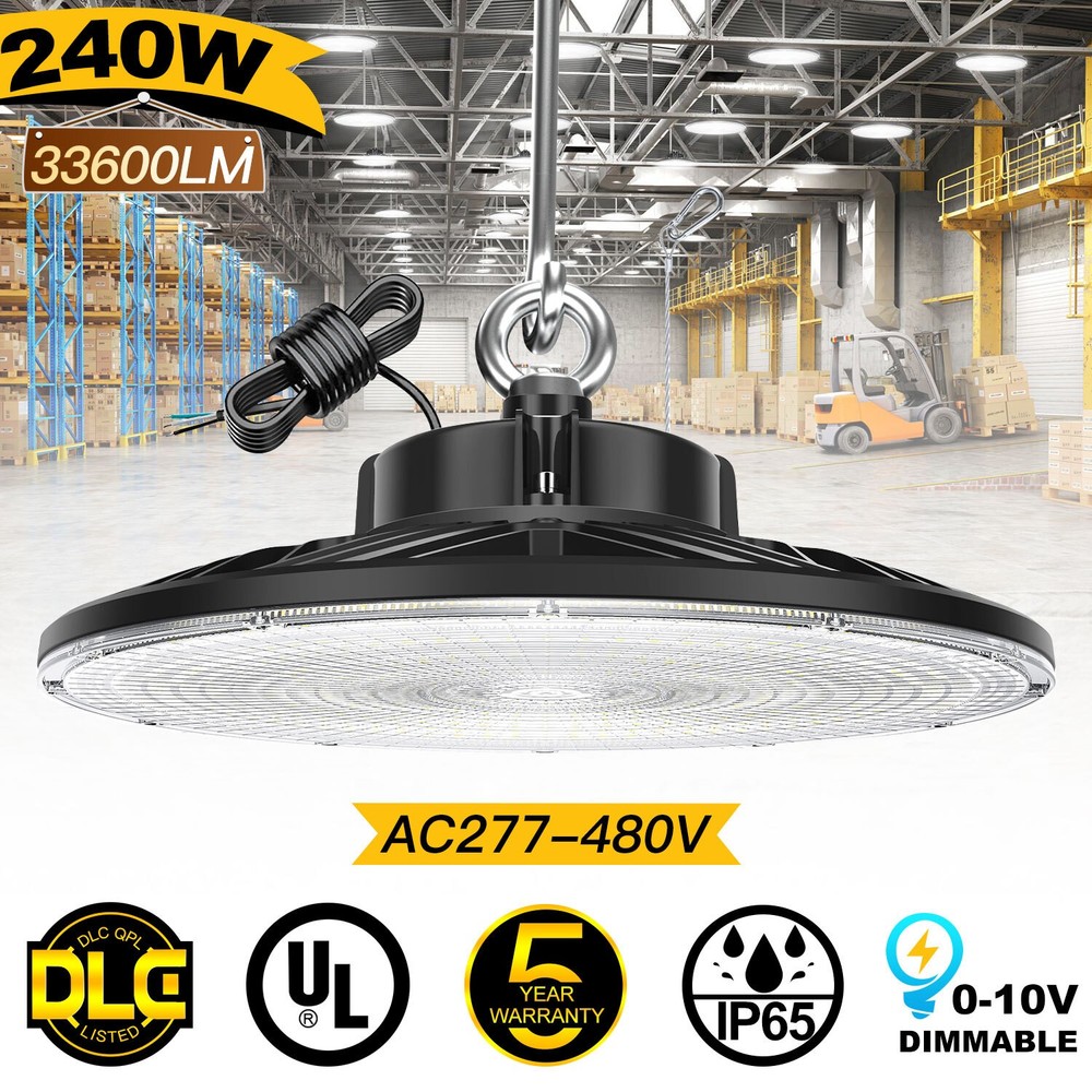 240W LED UFO High Bay Light 480V Dimmable Warehouse Shop Light 5000K 36000LM