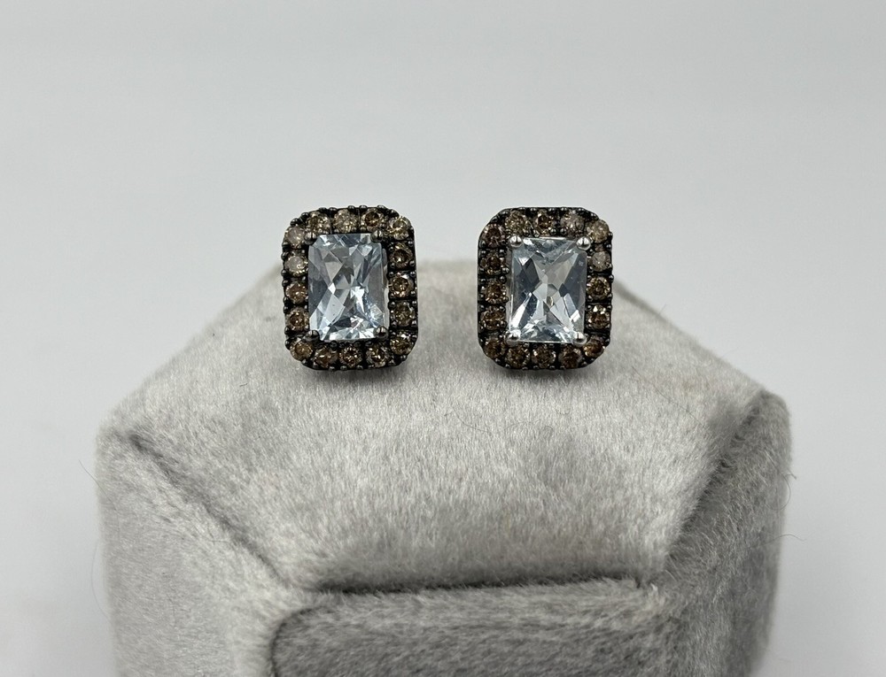 EFFY BH 14K White Gold Aquamarine Chocolate Diamond Stud Earrings
