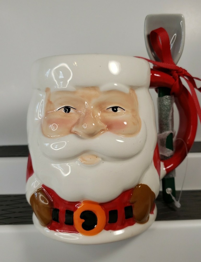 Hand Painted Santa Hot Chocolate Mug with Spoon – Festive Holiday Gift Idea