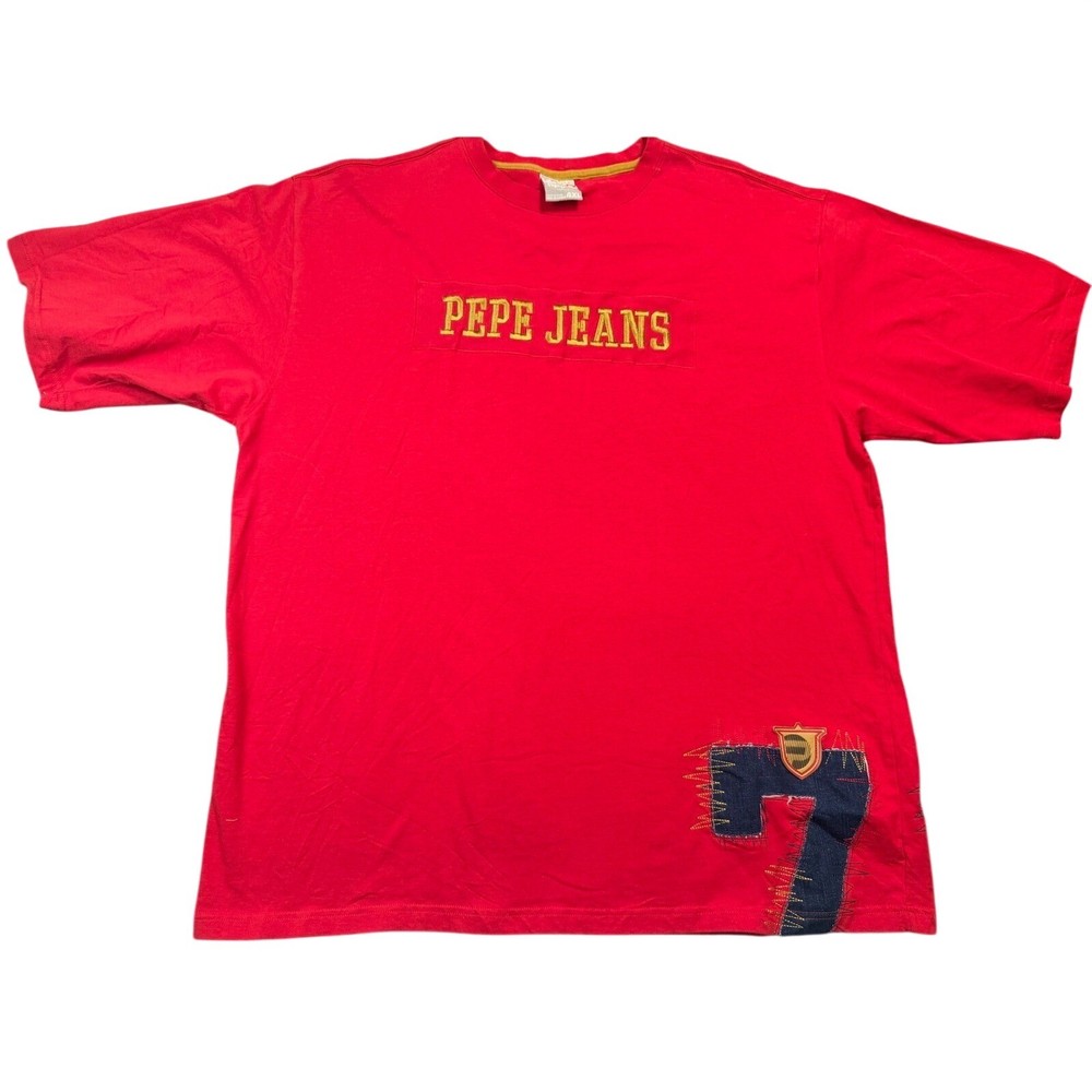 VTG Y2K Pepe Jeans London Men's Red Cotton T Shirt Graphic Embroidered  4XL