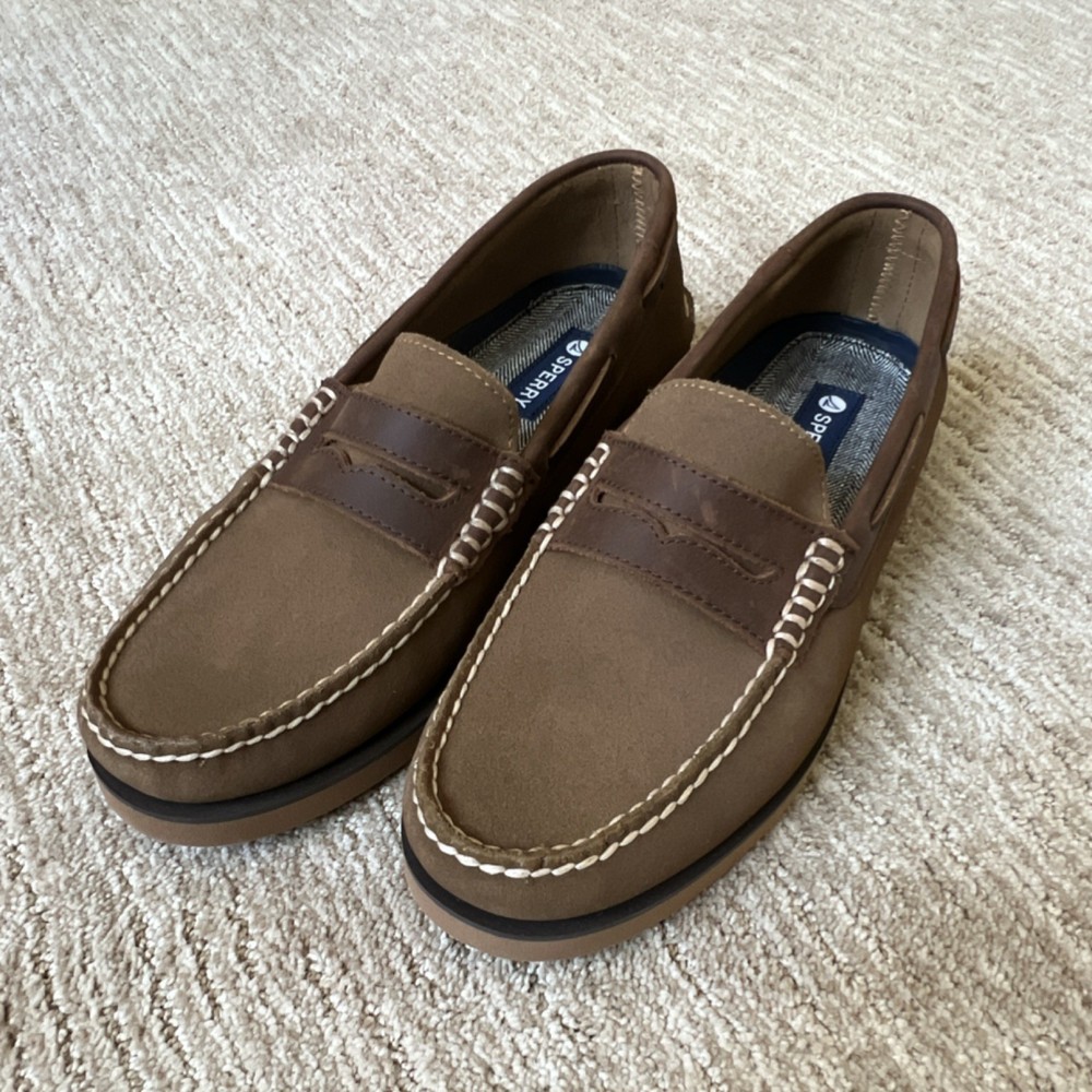 Sperry Men's Brown Leather Comfort Slip On Loafer Casual Shoes Round Toe