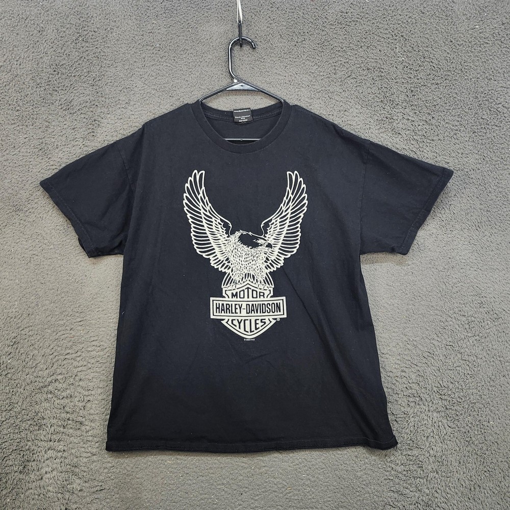 Harley Davidson Motorcycles Shirt Mens Large Black Eagle Wisconsin Dealer Tee