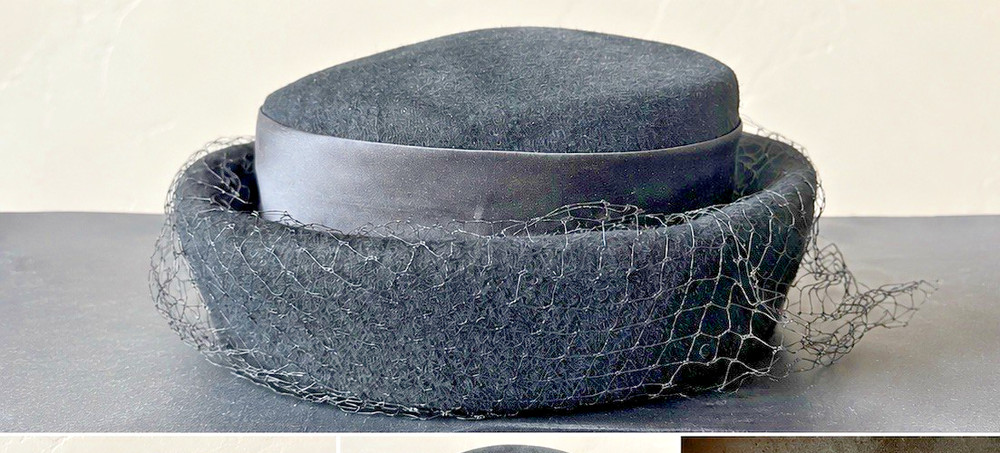 Vintage Glenover Henry Pollak Black Wool Pillbox Hat Veil Netting Union Made