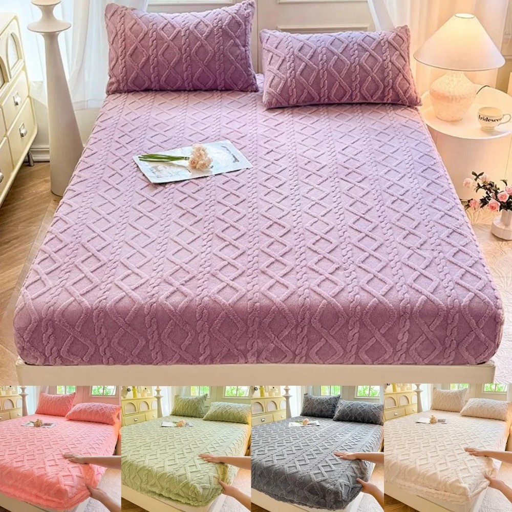 Plush Velvet Stretch Fitted Mattress Cover with Elastic Band
