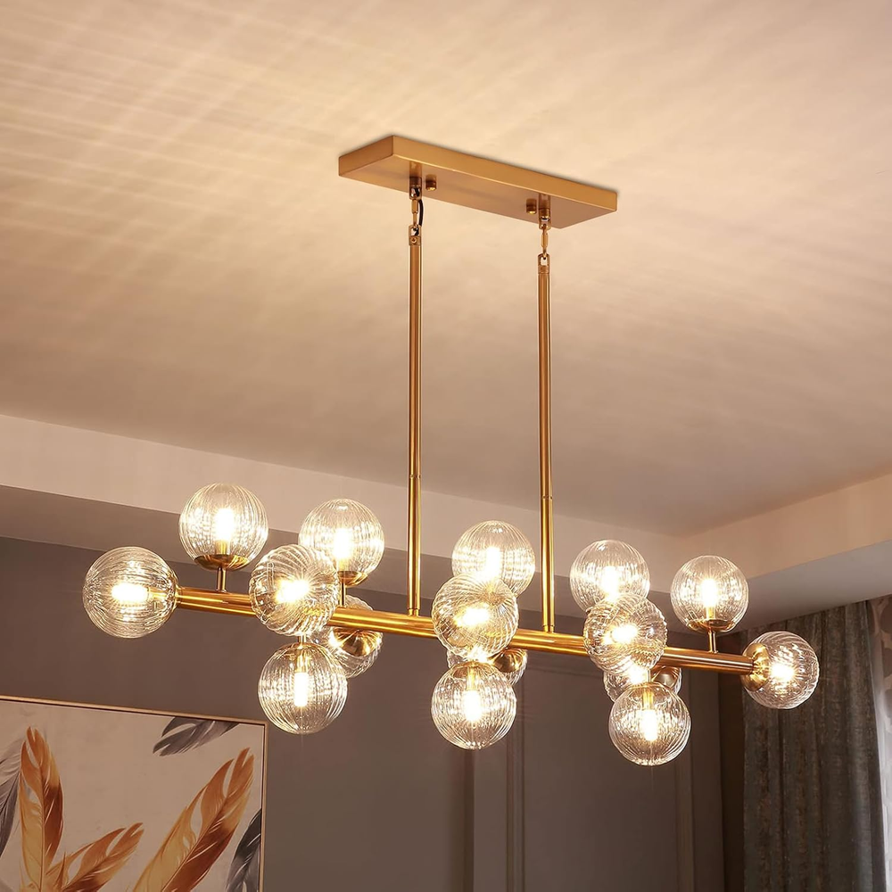16 Lights Modern Rectangle Chandelier Gold Pendant Ceiling Light Fixture Clear G