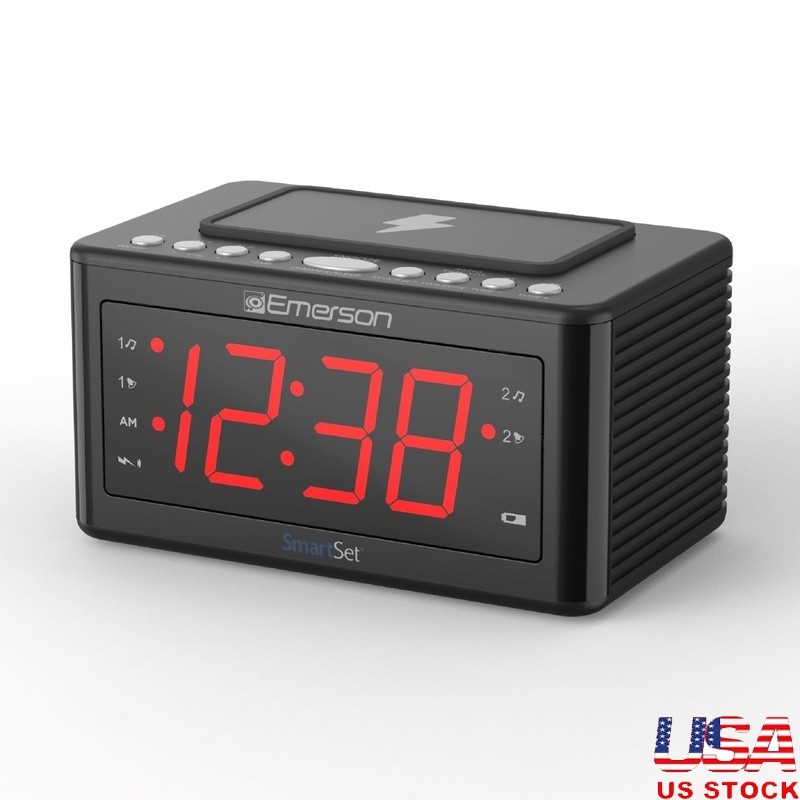 Wireless Charging Alarm Clock with Dual Alarms LED Display FM Radio and Temperature Sensor