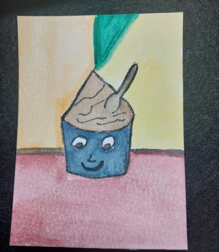 ACEO  Original Art Card ATC Watercolor Cute Ice cream Food OOAK Painting GAT
