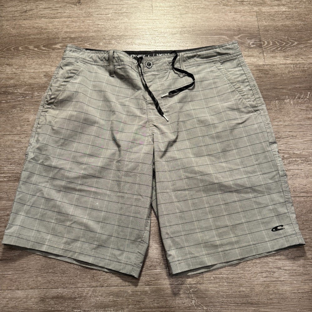 ONeill Board Shorts Mens 38 Gray Plaid Hybrid Casual Swim Stretch Quick Dry 11