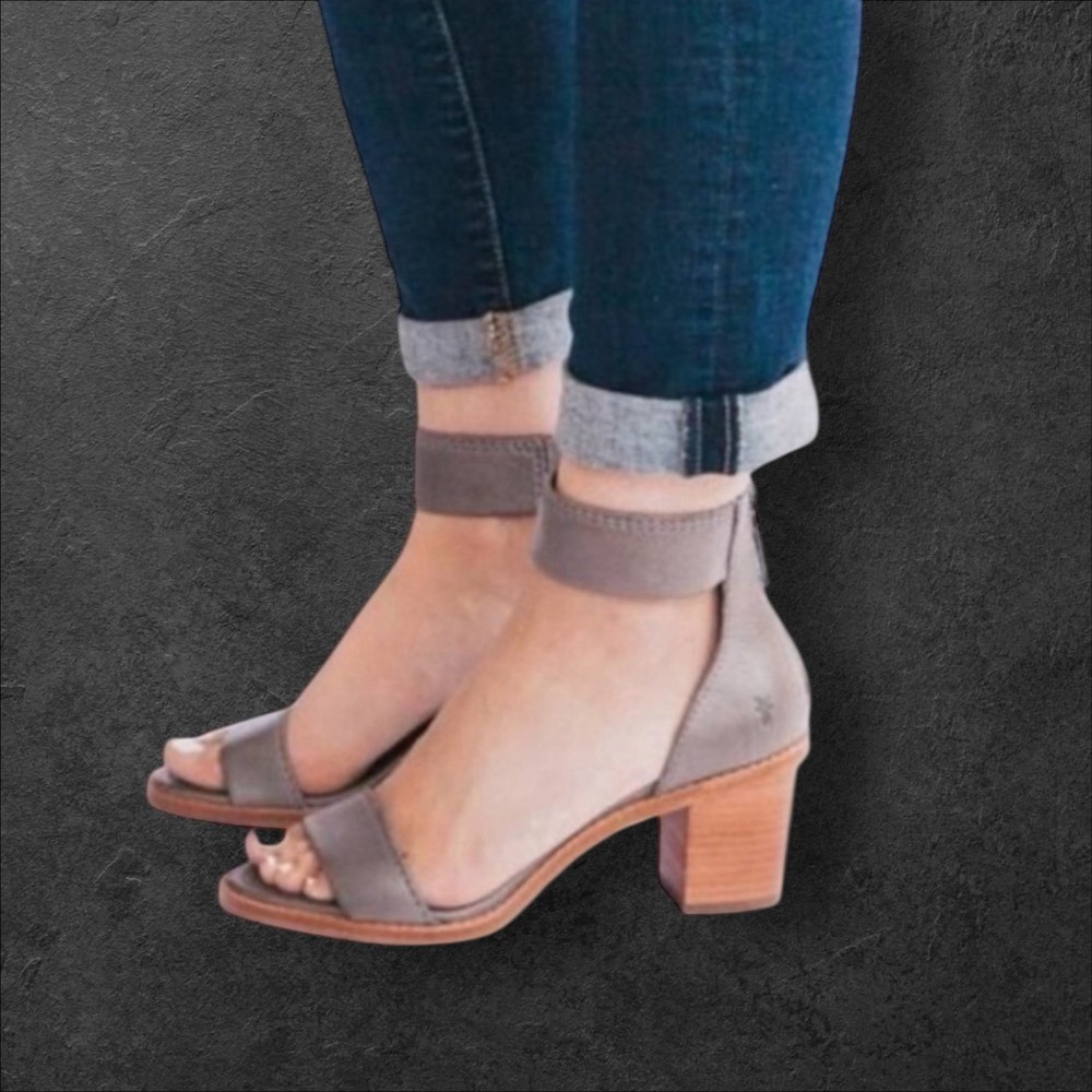Frye Brielle Sandals Sage Leather Ankle Strap Back Zip Block Heel Women’s 9