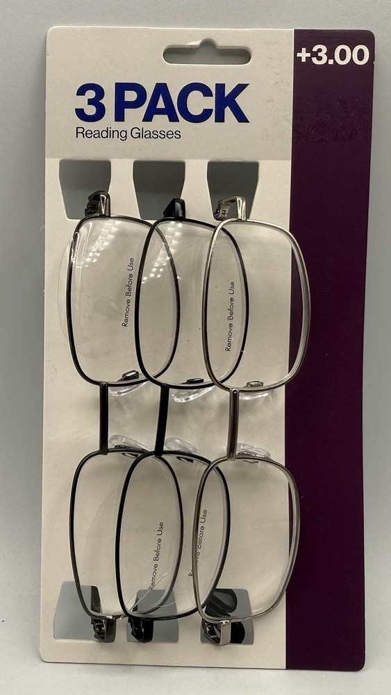 3 Adult Reading Glasses Wire Frame +3.00 Metal Frame 3 Pack