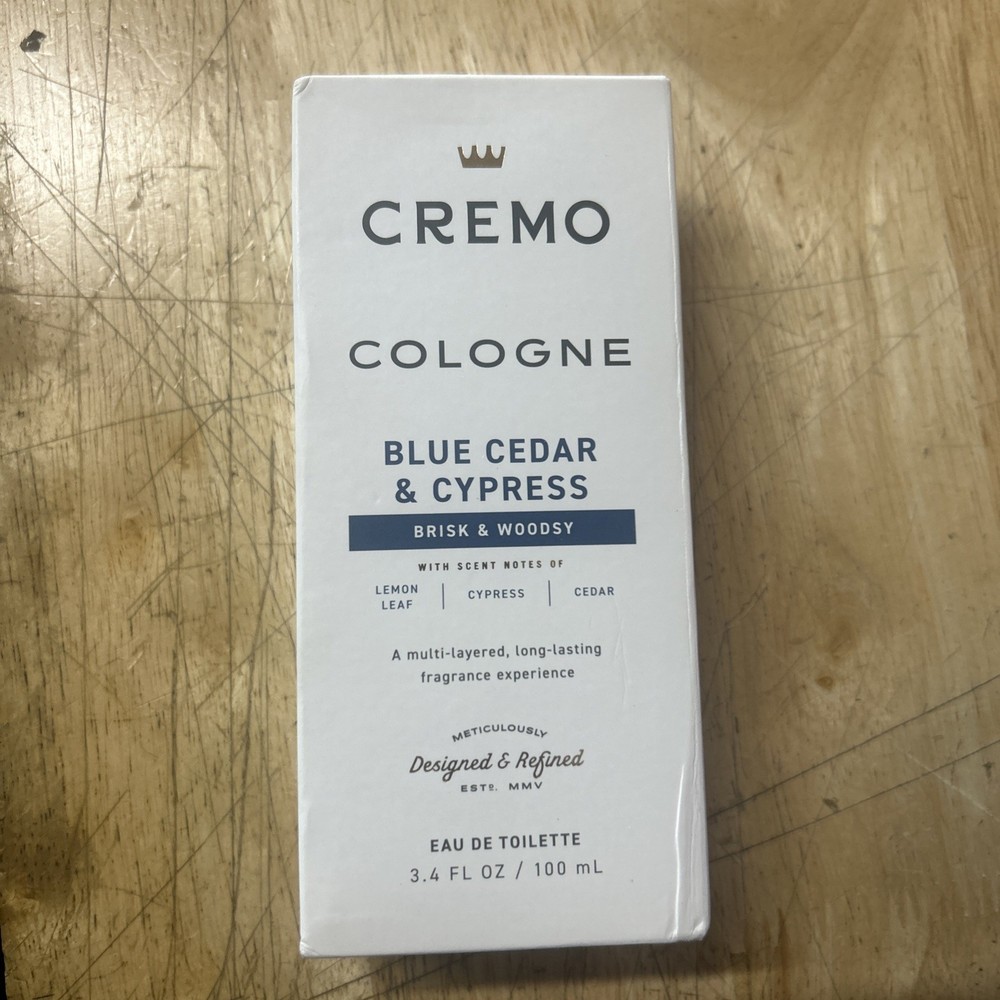 NEW NIB Cremo Cologne For Men No. 4 -  Blue Cedar & Cypress 3.4 fl oz