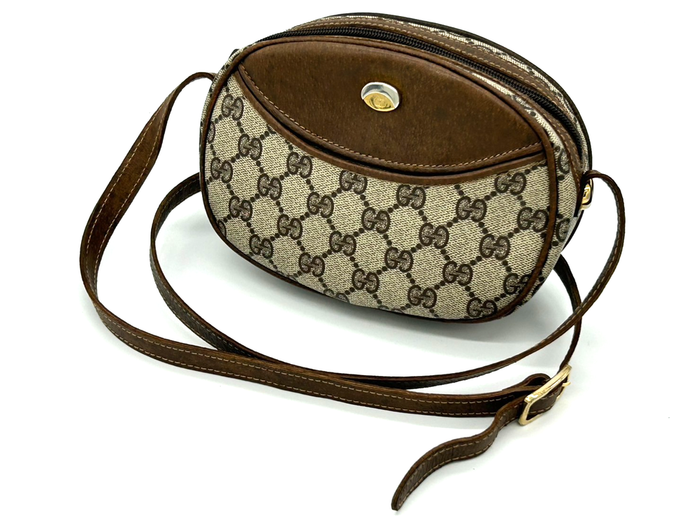 GUCCI Vintage GG Supreme Brown PVC Leather Shoulder Crossbody Bag Authentic