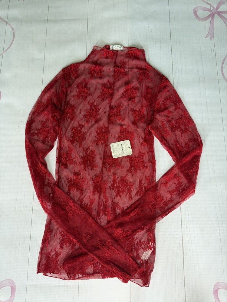Free People Lady Lux Layering Top XS Lace Intimately Red Sheer New With Tags