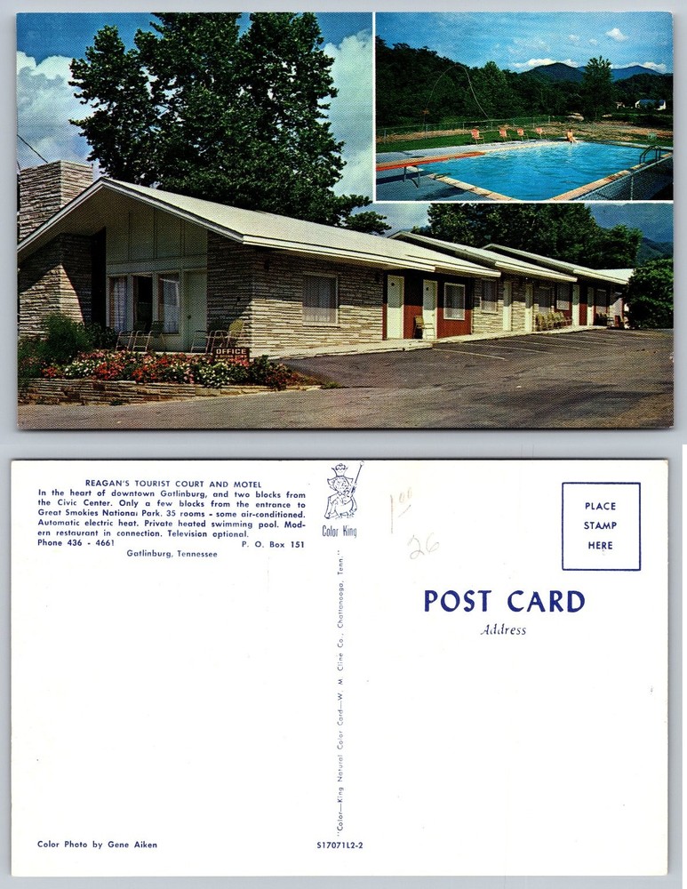 Vintage Reagan's Tourist Court Motel Gatlinburg TN Swimming Pool Postcard
