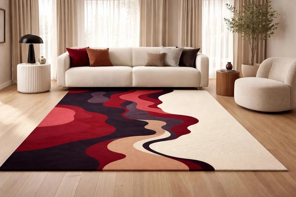 Hand Tufted Modern Abstract Area Rug, Wavy Design Contemporary Carpet,
