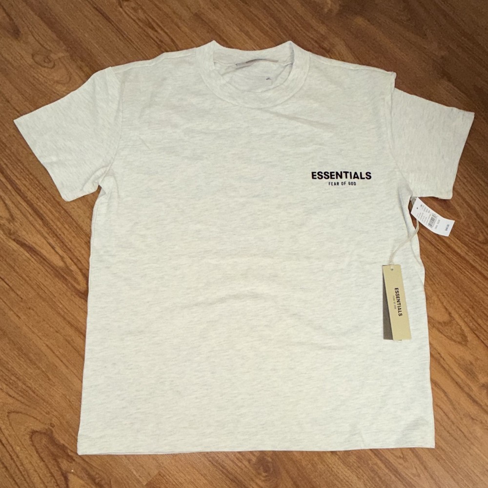 ESSENTIALS Fear of God Men's Light Oatmeal Logo Crewneck T-Shirt, S