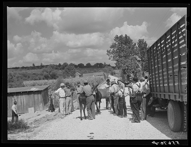 Photo:Campton Kentucky 1940 Farmers Trading Mules Horses on Jockey Street