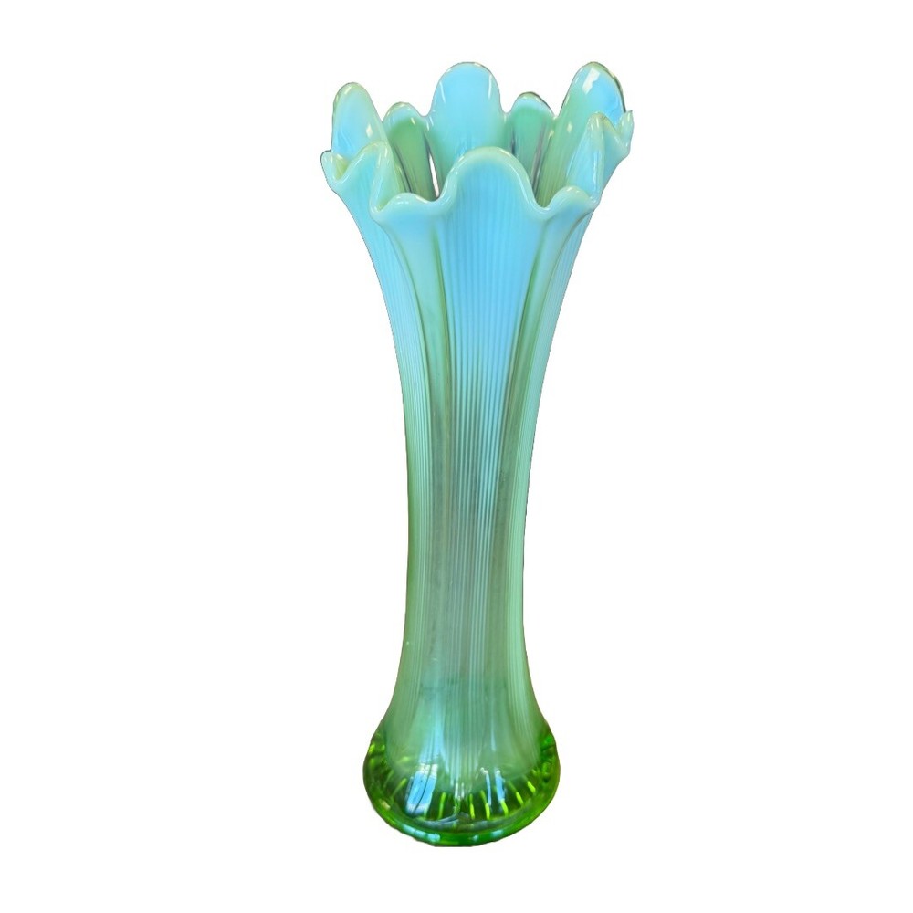 Vintage Northwood Opalescent Mint Green Swung Vase 12