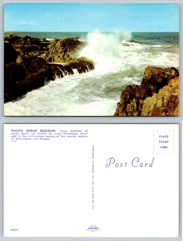 Pacific Ocean Seacoast Washington Oregon Rocky Shoreline Dexter Postcard