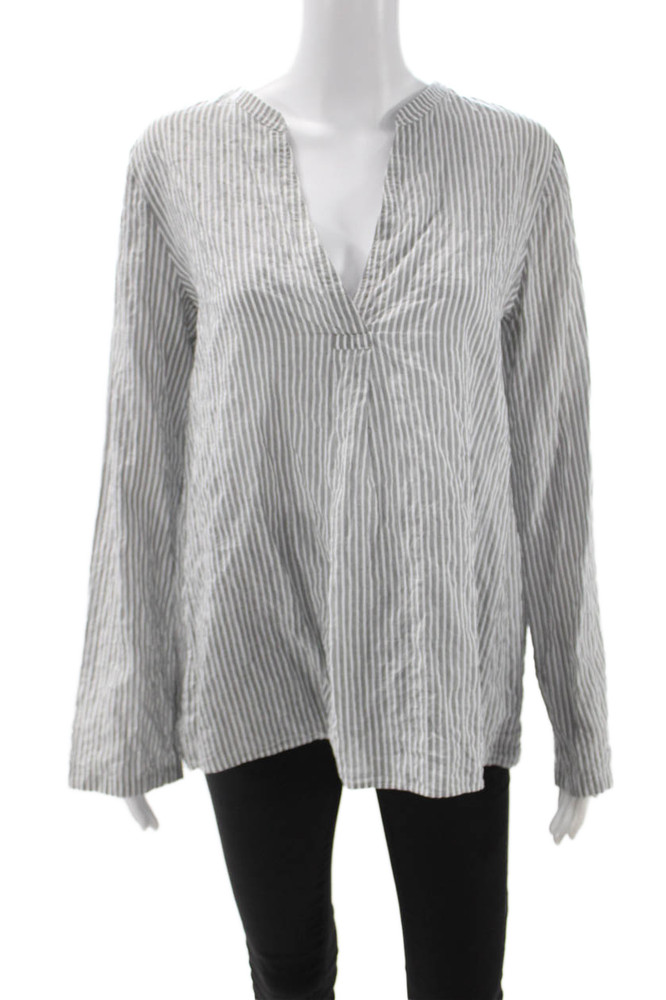 Theory Womens Tunic Gray Striped V-Neck Long Sleeve Size MFree Shipping in US $100+ Orders | $6.95 Orders Below