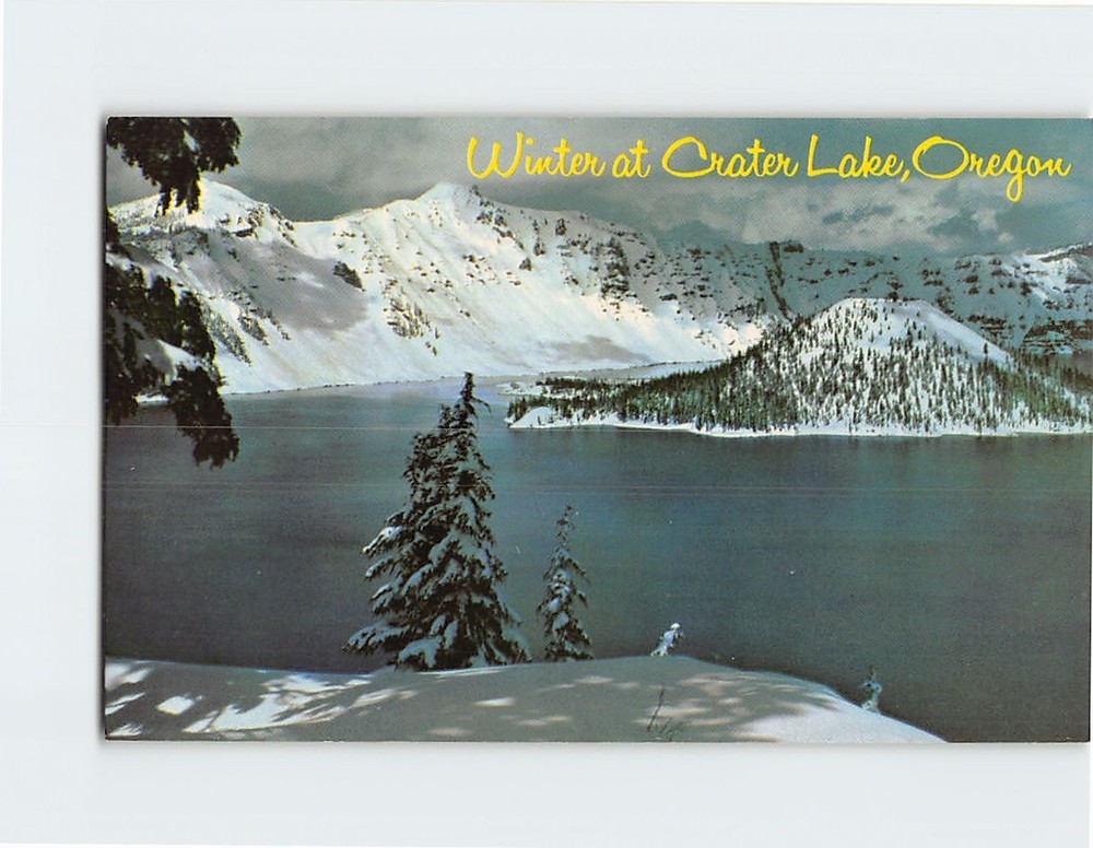 Postcard Winter at Crater Lake Oregon USA