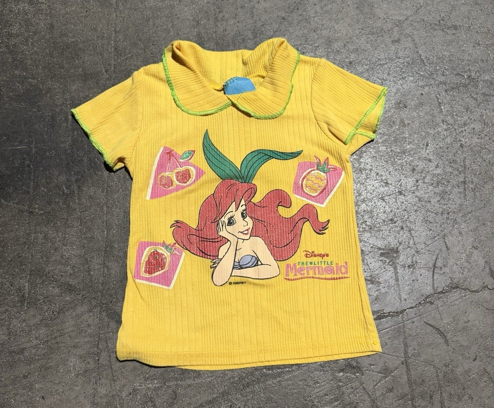 Vintage 90s Disney Little Mermaid Fruit Tropical Ariel Shirt Collared 2T Girls