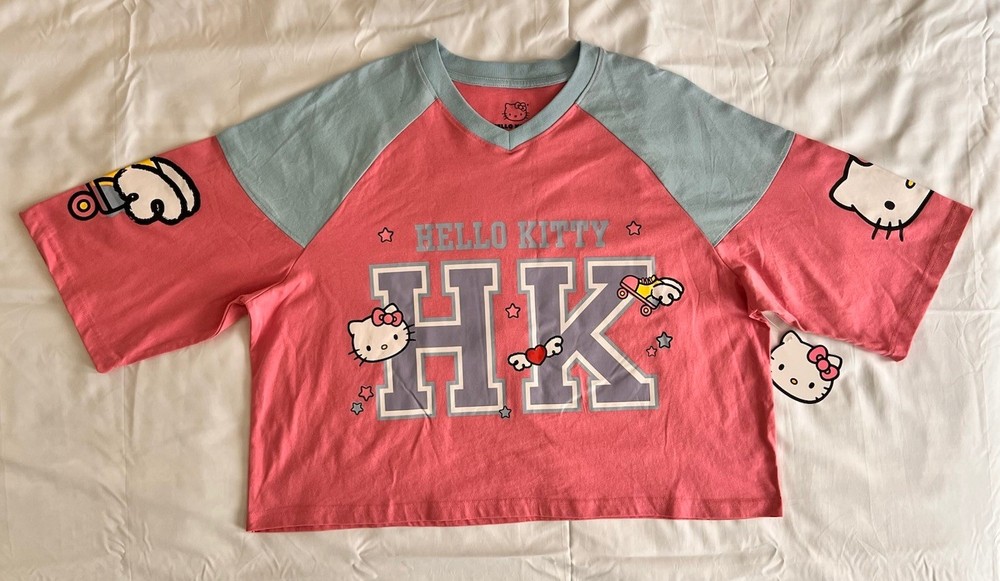 Hello Kitty Girls XL Pink Raglan T-Shirt Sanrio Graphic HK NWT