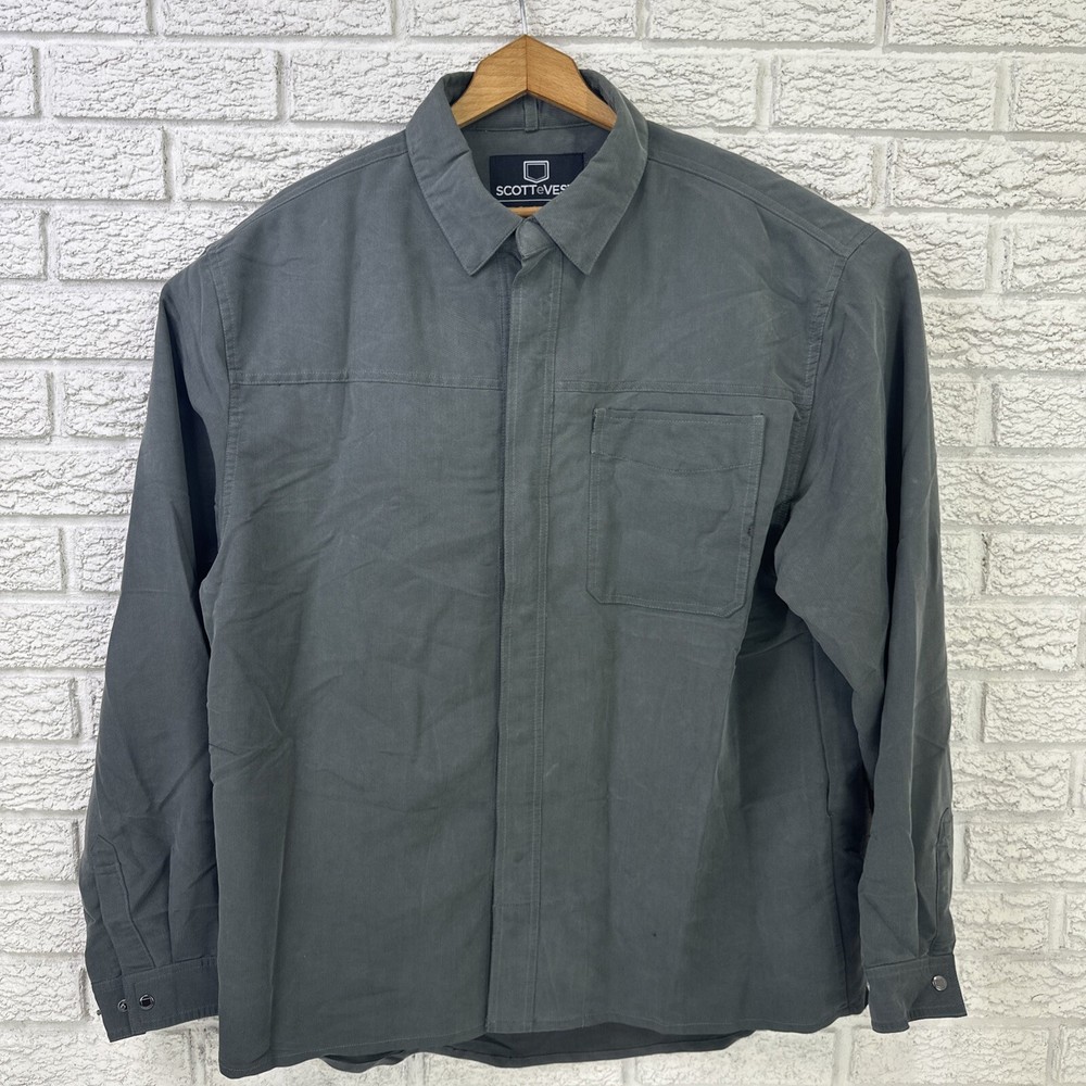 SCOTTeVEST Tec Snap Button Up Long Sleeve Shirt Mens Size XL Grey Hidden Pockets