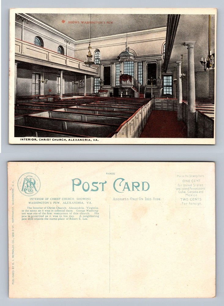Alexandria, VA-Virginia, Interior Christ Church Pew View Vintage Postcard