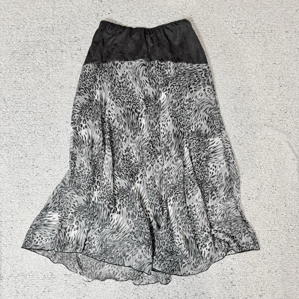 Y2K Leopard Print Chiffon Skirt Women’s L Sheer Layered Midi Made USA