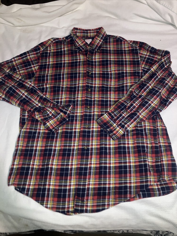 Brooks Brothers Shirt Mens Large Multicolor Plaid Cotton Flannel Button Up