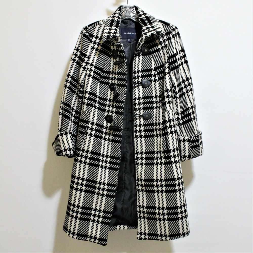 Lands End Womens Black & White Warm Long Coat Size 2T
