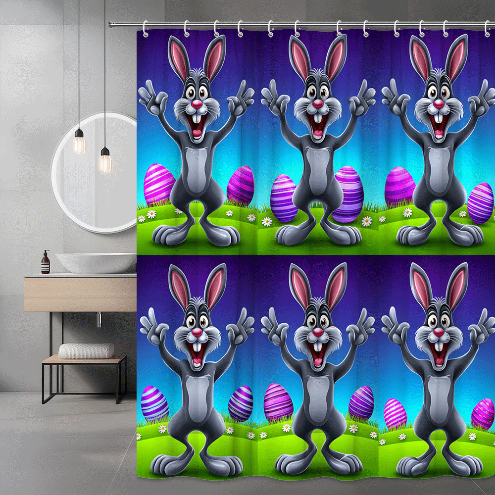 Easter Bunny Rabbit Shower Curtain Cartoon Eggs Pattern