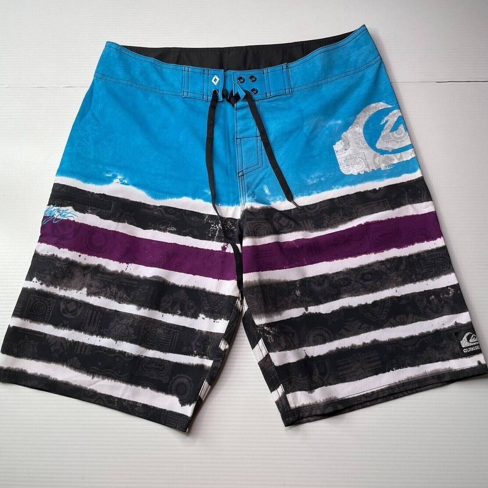 Quiksilver Striped Board Shorts Mens Size 32 Waist Casual Style Surf Beach Swim