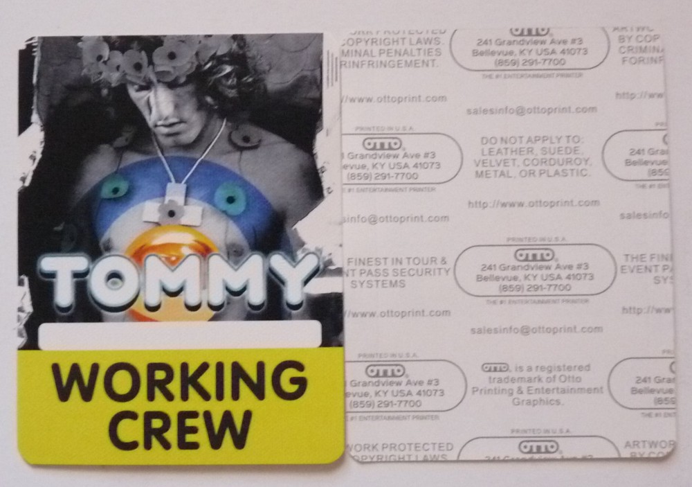 The Who Tommy Yellow Working Crew Concert Tour Backstage Pass D16