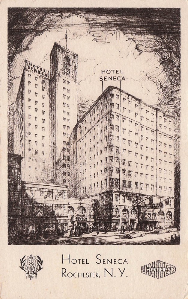 Hotel Seneca, Rochester NY New York Downtown Artist Drawing Vtg Postcard E46